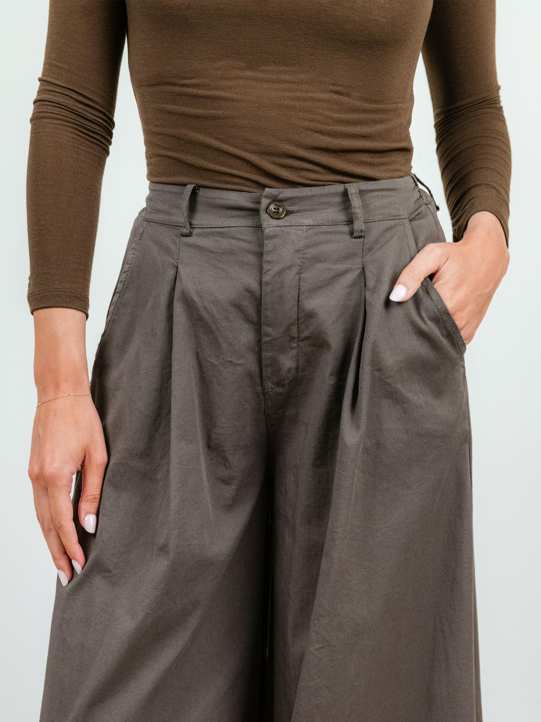 PANTALONE WIDE LEG IN COTONE TESTA MORO