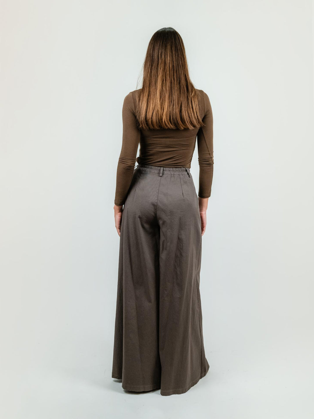 PANTALONE WIDE LEG IN COTONE TESTA MORO