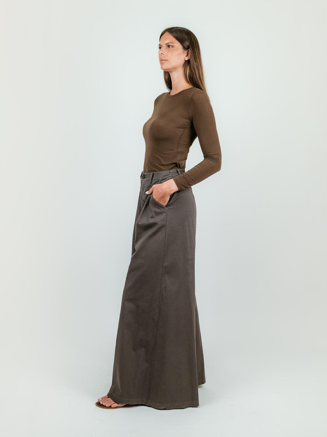 PANTALONE WIDE LEG IN COTONE TESTA MORO
