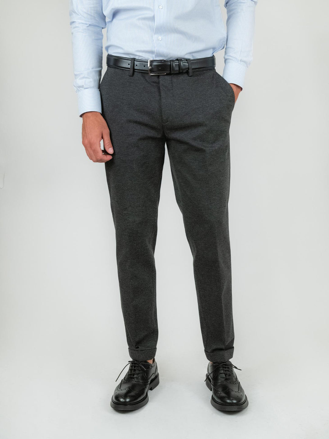 PANTALONE classico grigio antracite in jersey elasticizzato