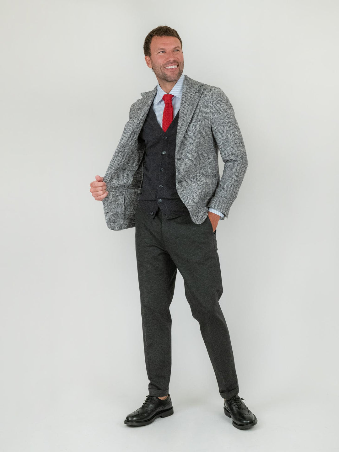 PANTALONE classico grigio antracite in jersey elasticizzato