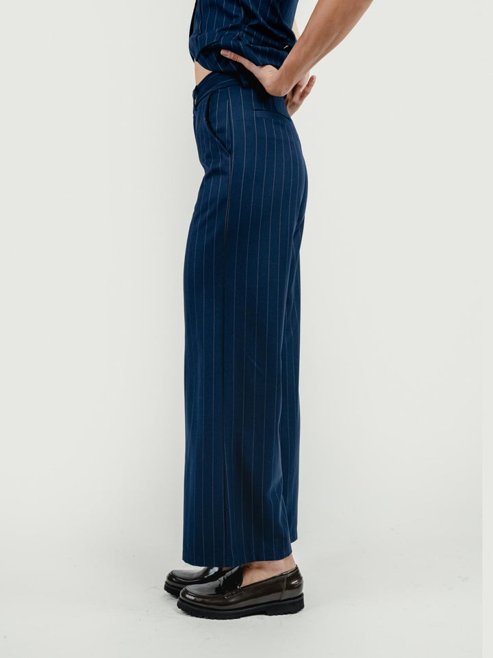 PANTALONI A PALAZZO GESSATO BLU