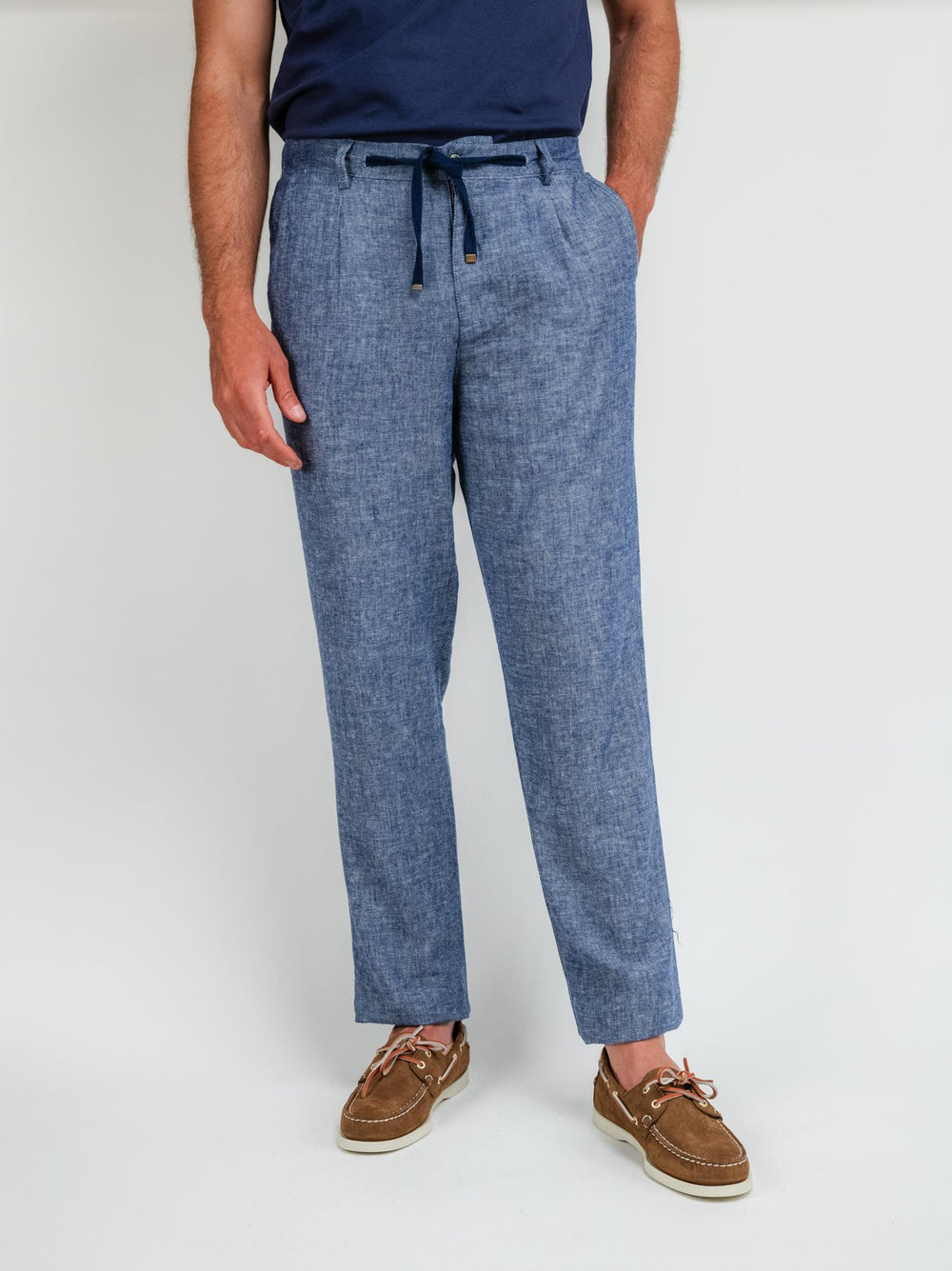 PANTALONI IN LINO CON COULISSE BLU NAVY