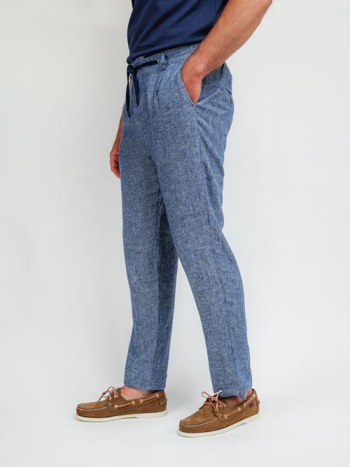 PANTALONI IN LINO CON COULISSE BLU NAVY