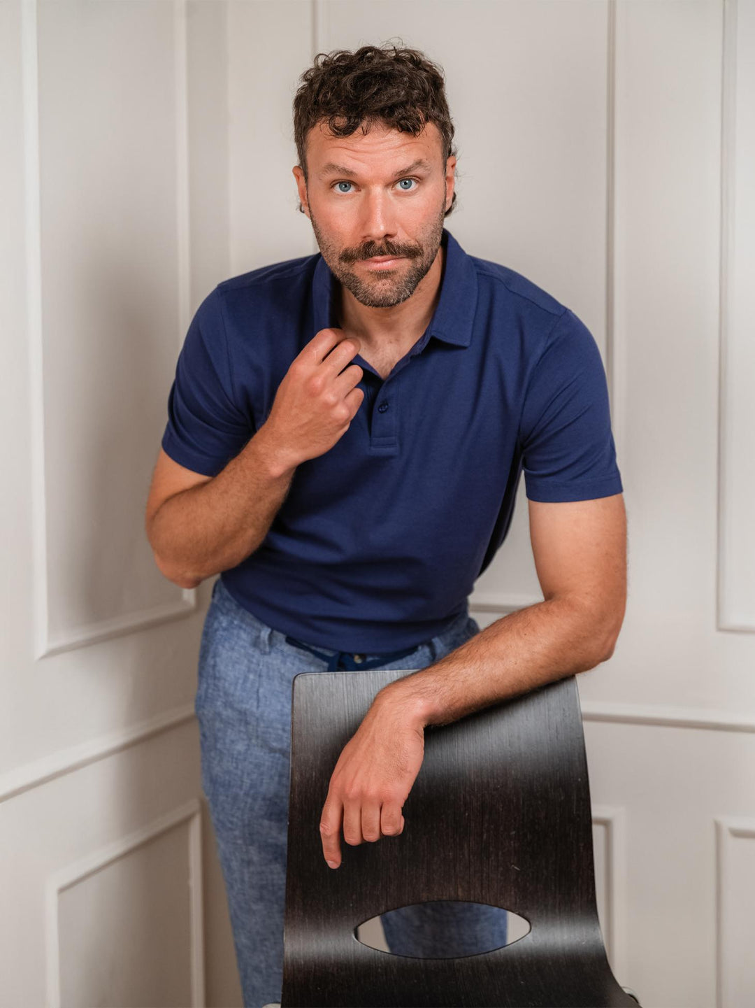 PANTALONI IN LINO CON COULISSE BLU NAVY