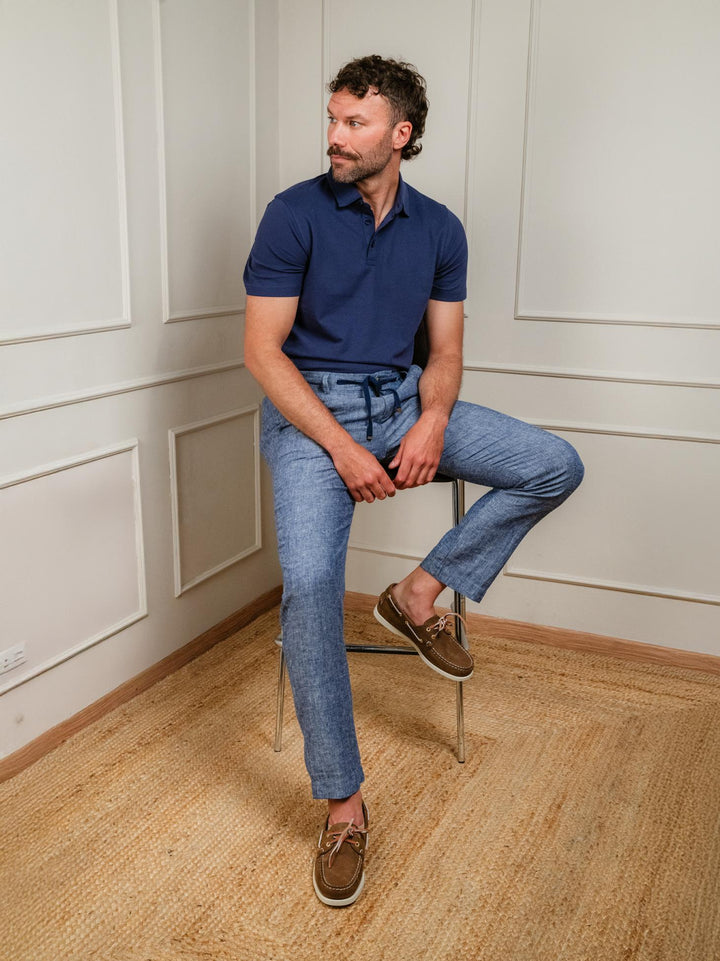 PANTALONI IN LINO CON COULISSE BLU NAVY