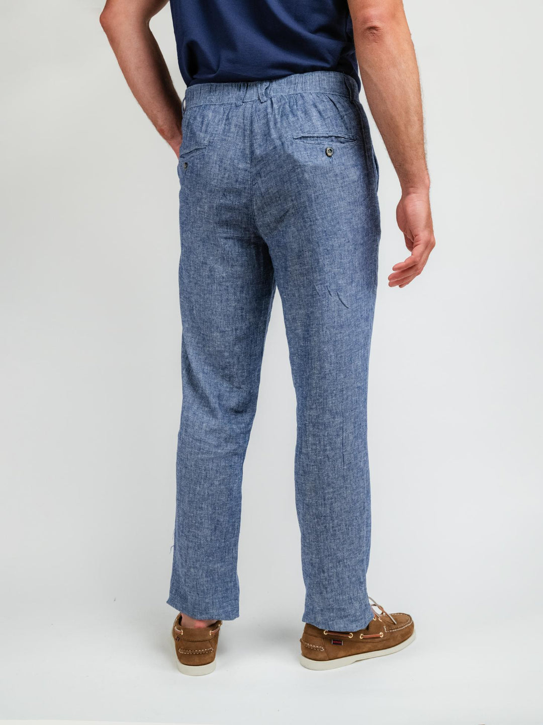 PANTALONI IN LINO CON COULISSE BLU NAVY