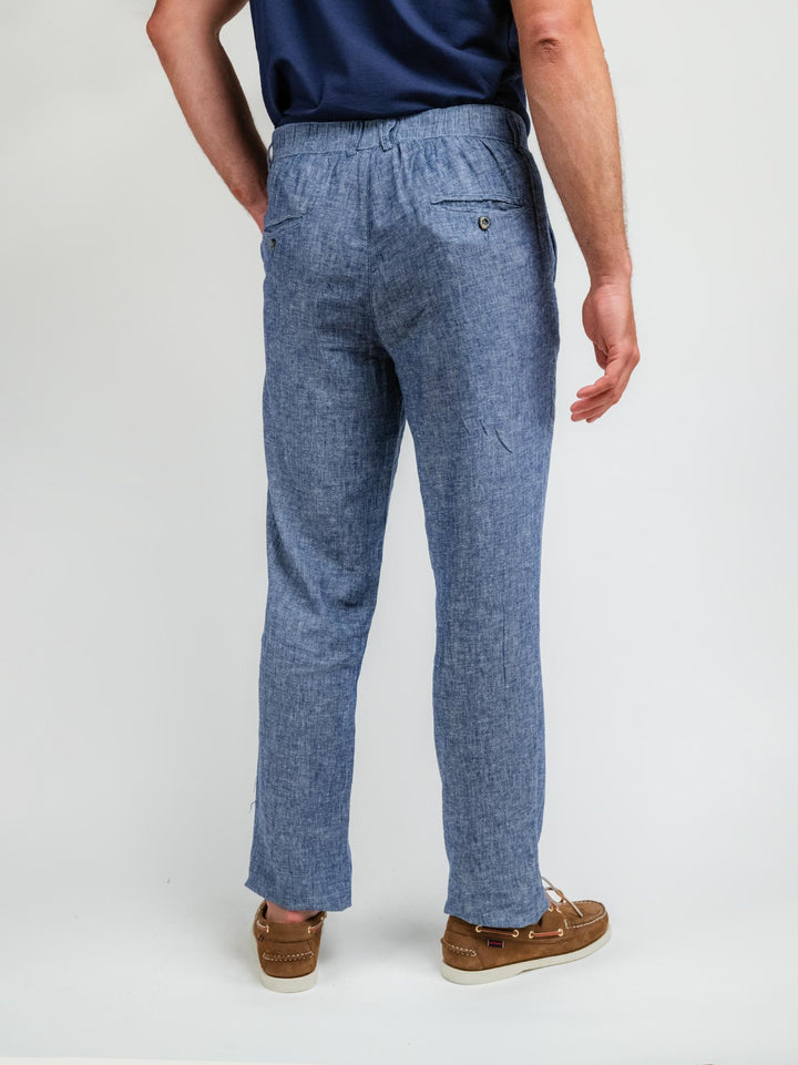 PANTALONI IN LINO CON COULISSE BLU NAVY