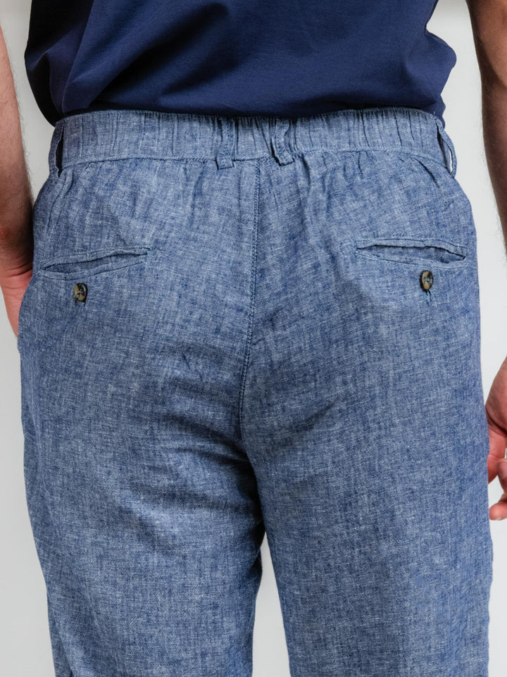 PANTALONI IN LINO CON COULISSE BLU NAVY