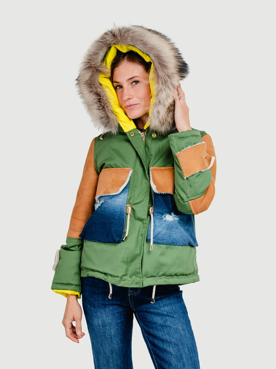 PARKA IN MONTONE PATCHWORK