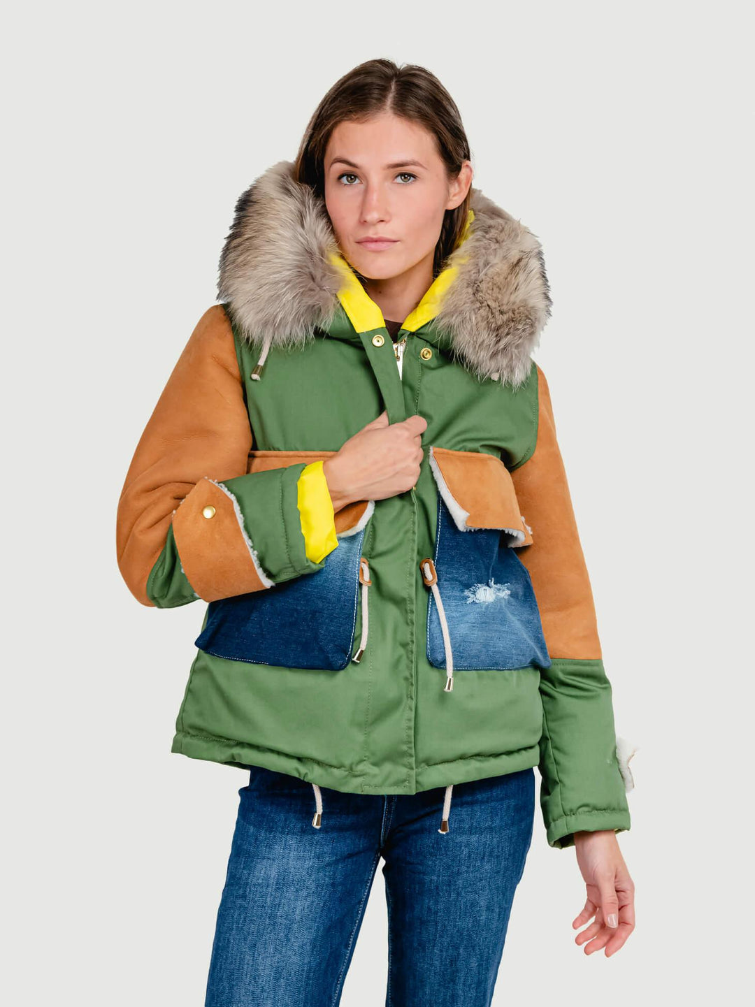PARKA IN MONTONE PATCHWORK