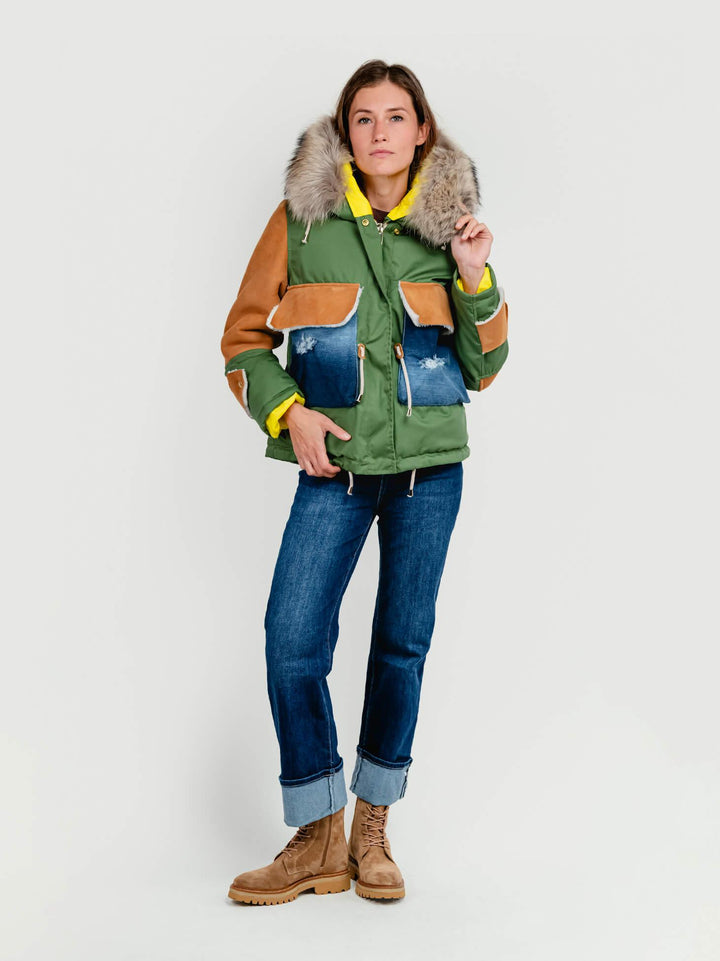 PARKA IN MONTONE PATCHWORK