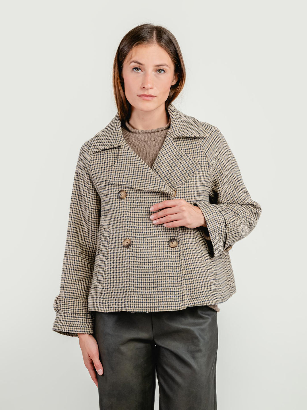 PEACOAT PIED DE POULE BEIGE