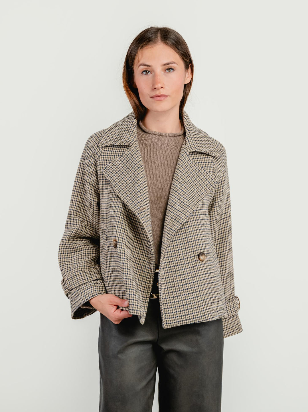 PEACOAT PIED DE POULE BEIGE