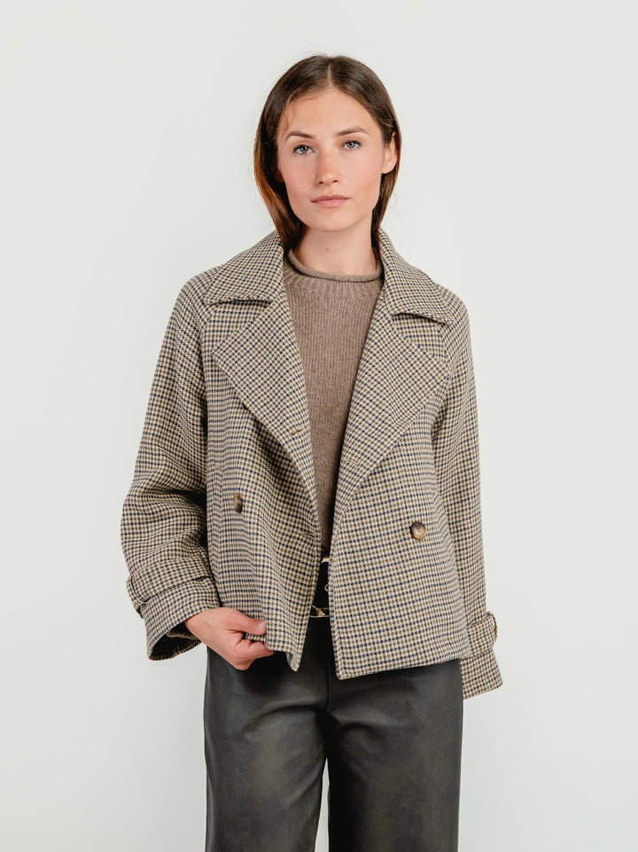 PEACOAT PIED DE POULE BEIGE