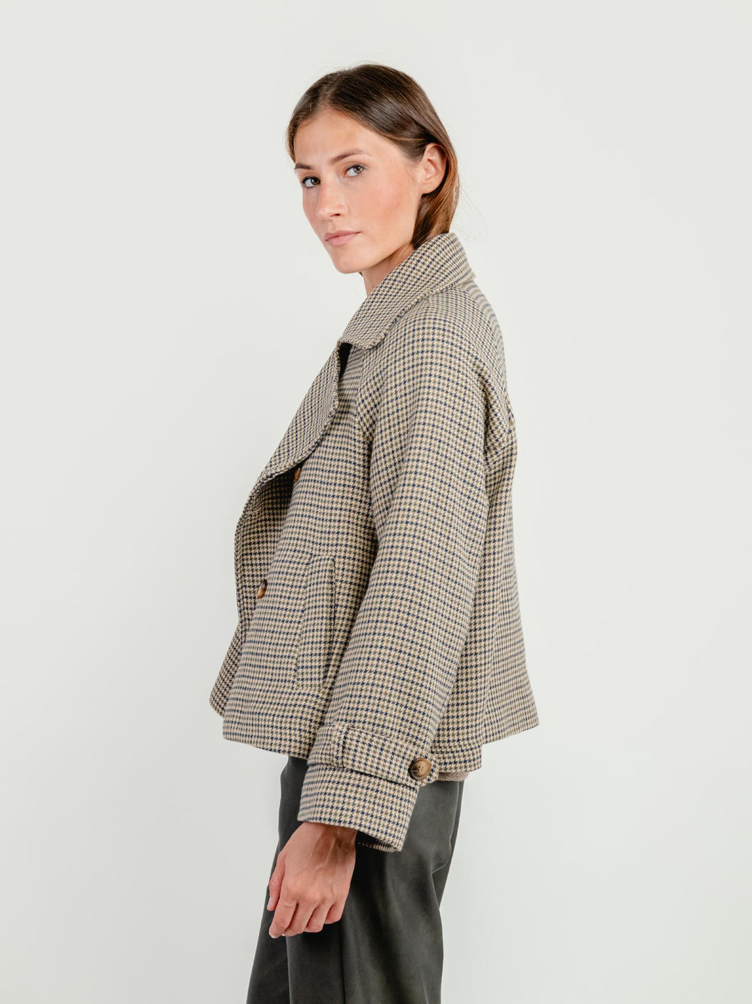 PEACOAT PIED DE POULE BEIGE