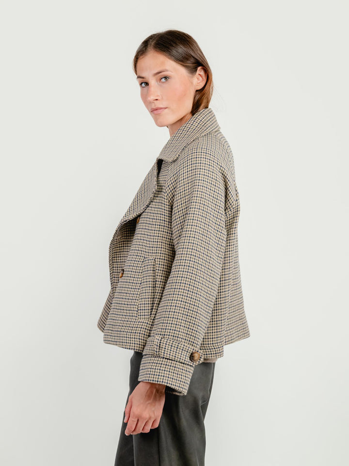 PEACOAT PIED DE POULE BEIGE