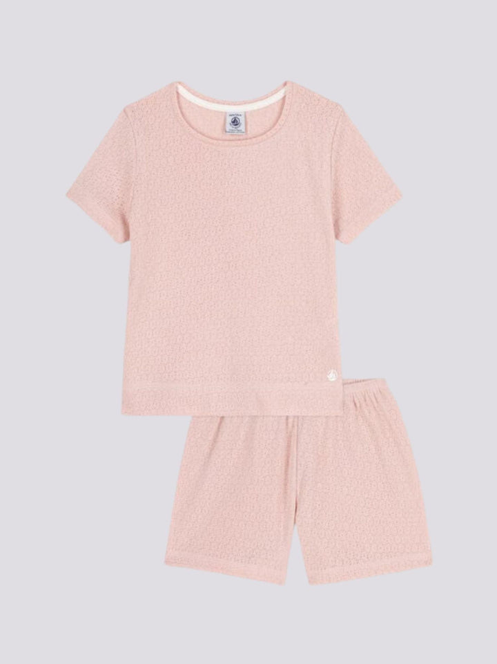 PIGIAMA CORTO ROSA TRAFORATO TINTA UNITA
