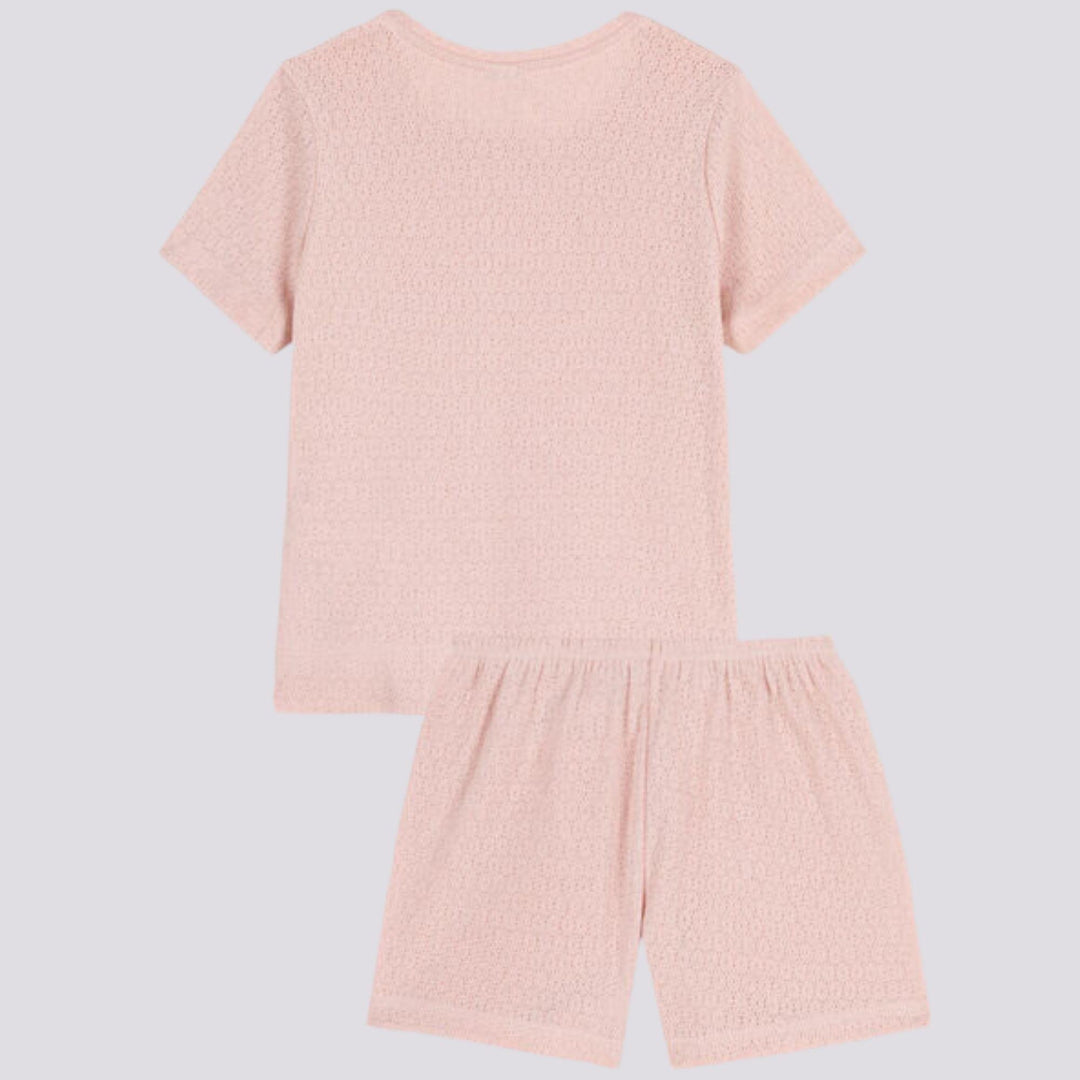 PIGIAMA CORTO ROSA TRAFORATO TINTA UNITA