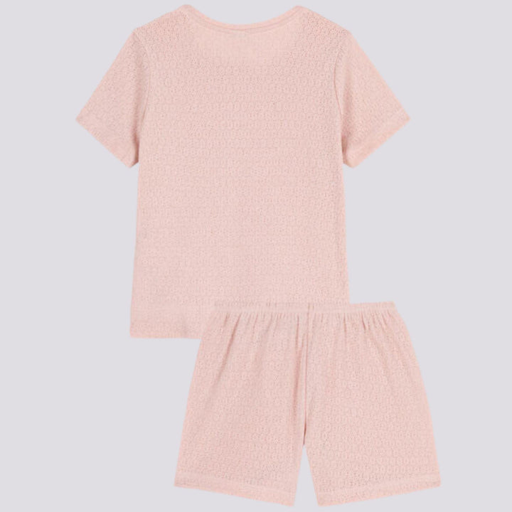 PIGIAMA CORTO ROSA TRAFORATO TINTA UNITA