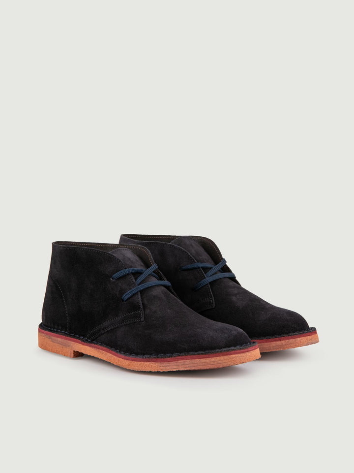 POLACCHINO DESERT BOOT IN CAMOSCIO BLU CON SUOLA A CONTRASTO