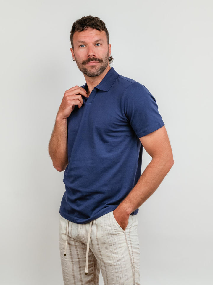 POLO DERBY IN COTONE PIQUET BLU COBALTO