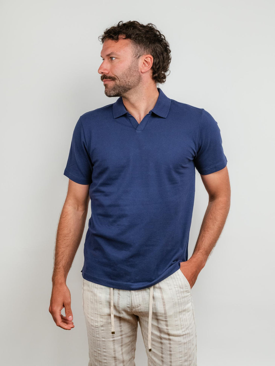 POLO DERBY IN COTONE PIQUET BLU COBALTO