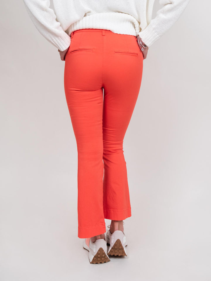 Pantalone a trombetta in cotone corallo