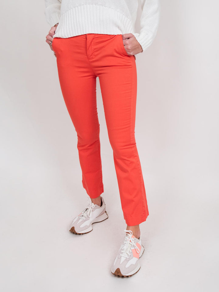 Pantalone a trombetta in cotone corallo