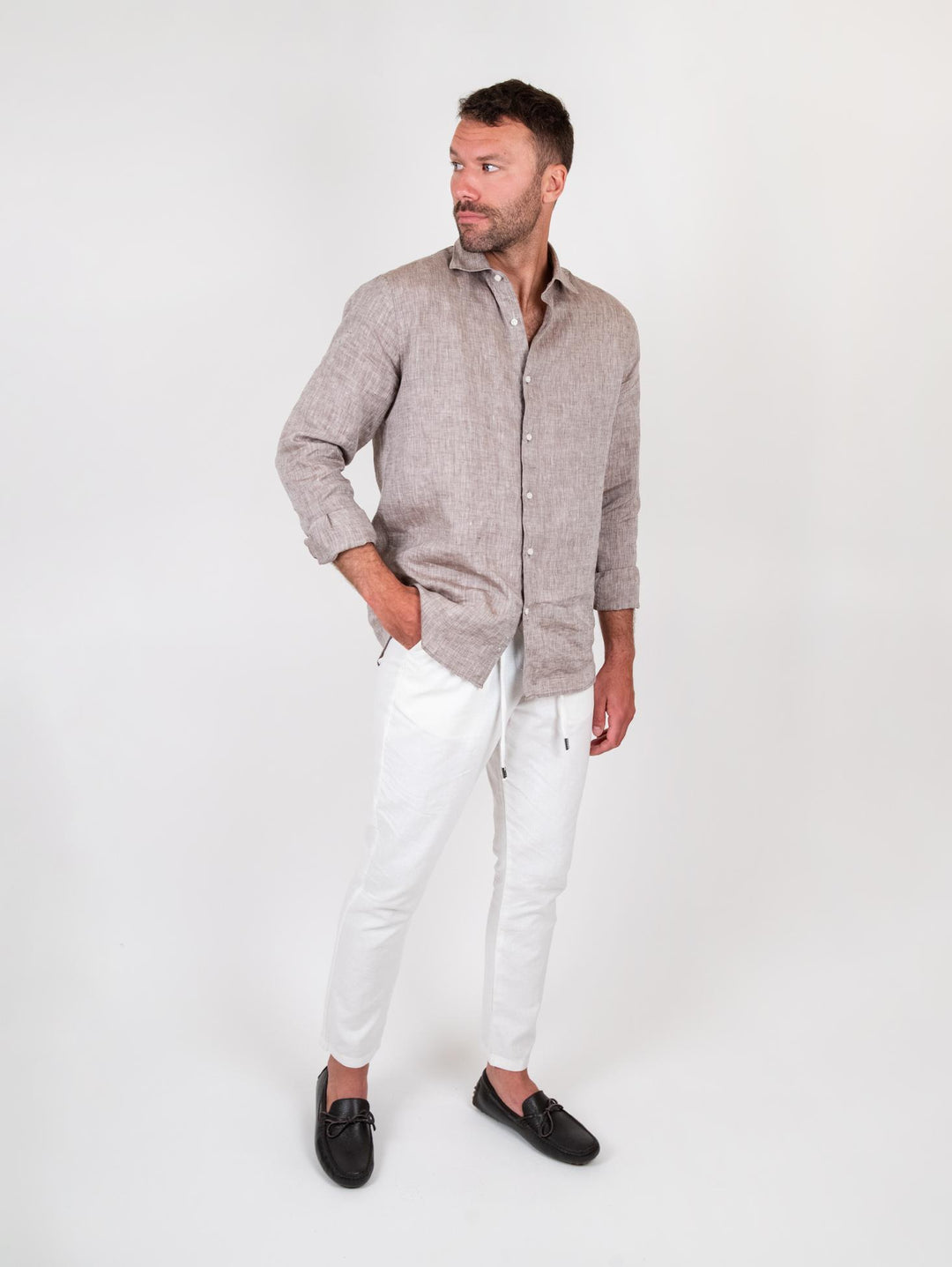 Pantalone bianco in lino e cotone