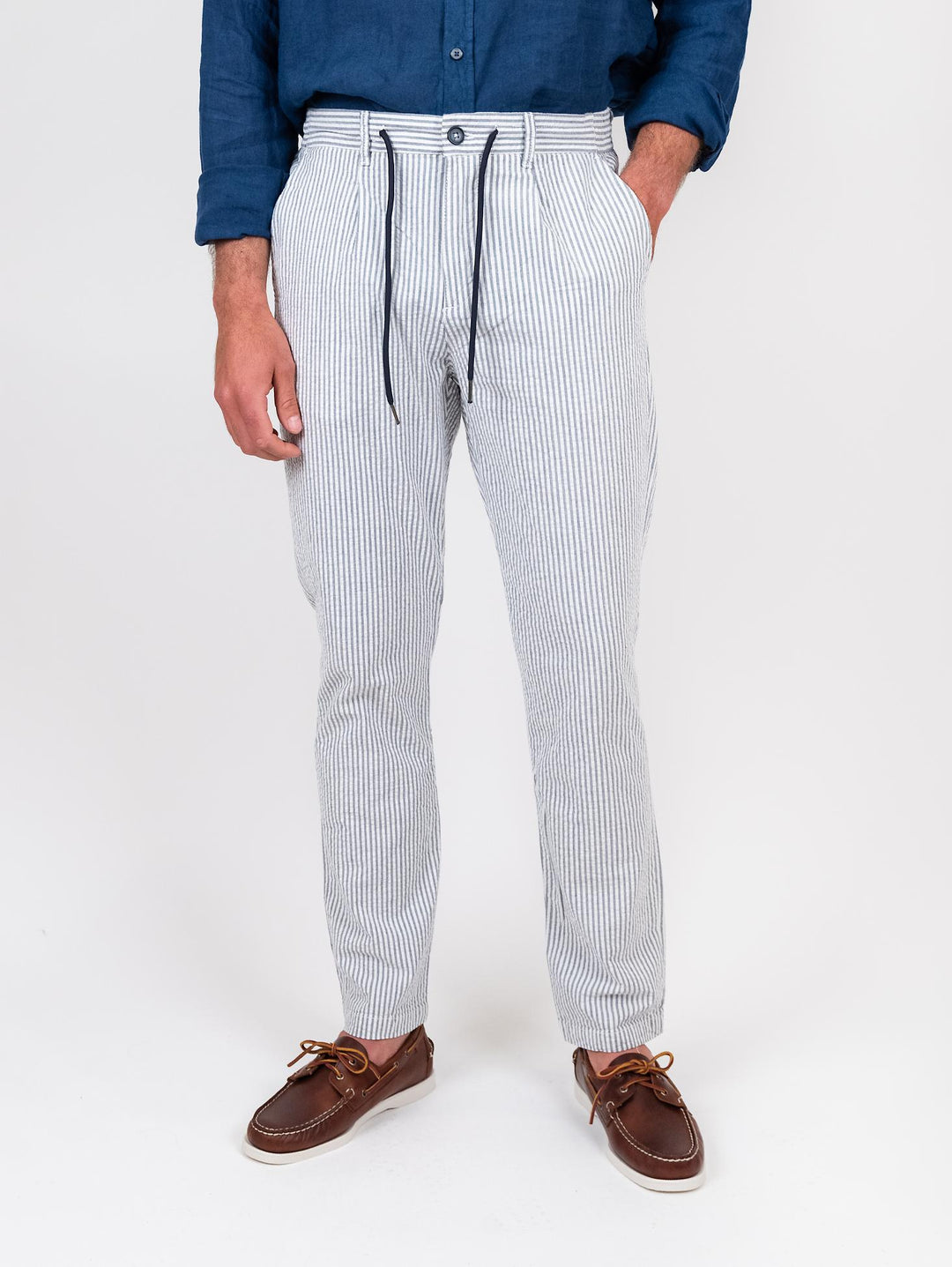 Pantalone in cotone a righe con coulisse