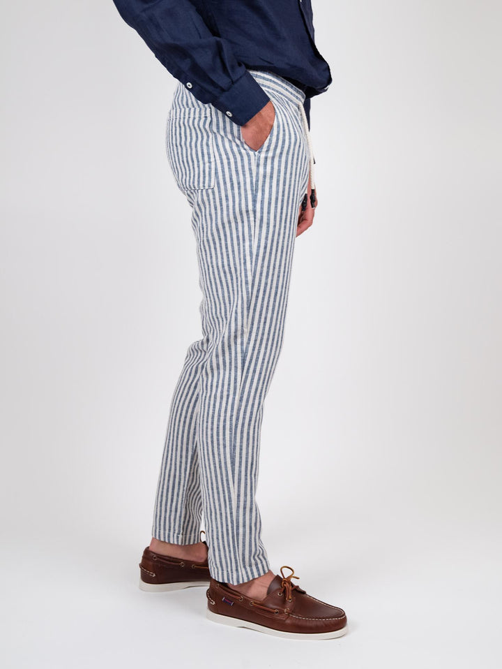 Pantalone misto lino a righe con coulisse