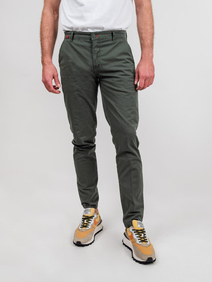 Pantalone tasca a filo in cotone puntinato verde militare