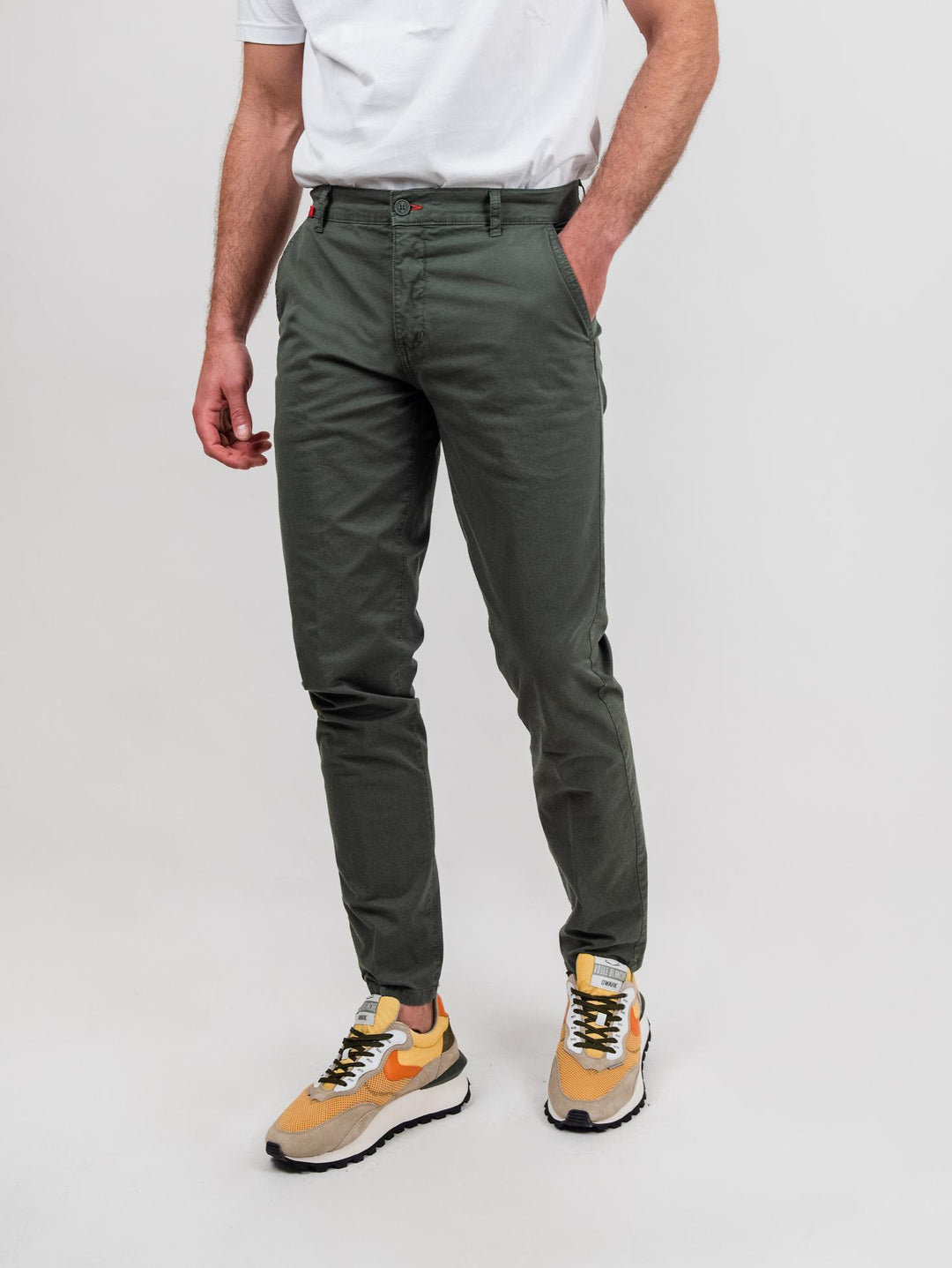 Pantalone tasca a filo in cotone puntinato verde militare