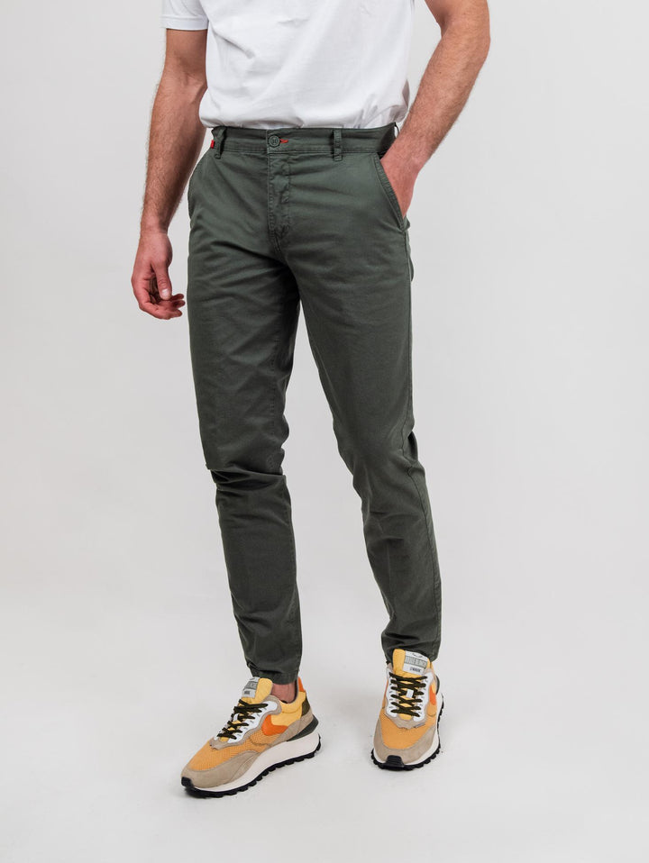 Pantalone tasca a filo in cotone puntinato verde militare