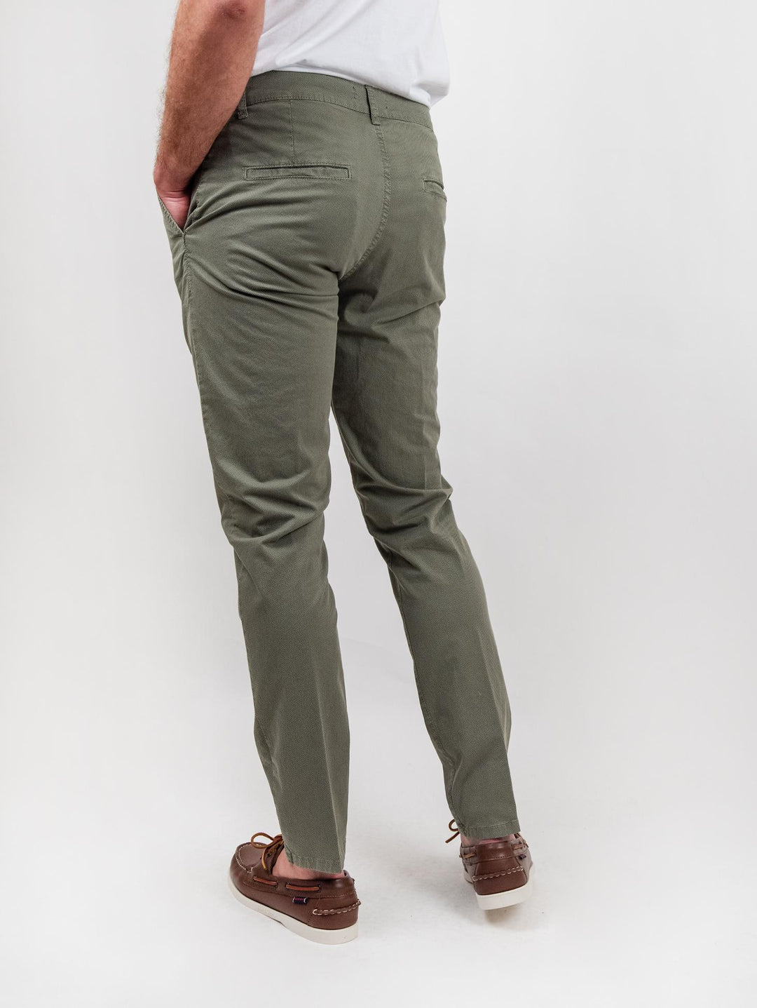 Pantalone tasca a filo in cotone puntinato verde salvia