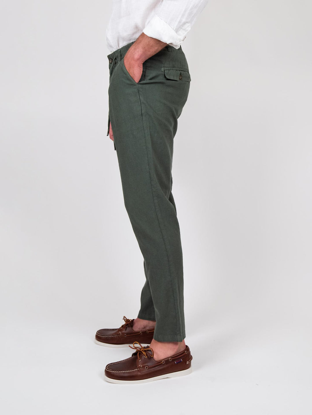 Pantalone verde militare in lino e cotone