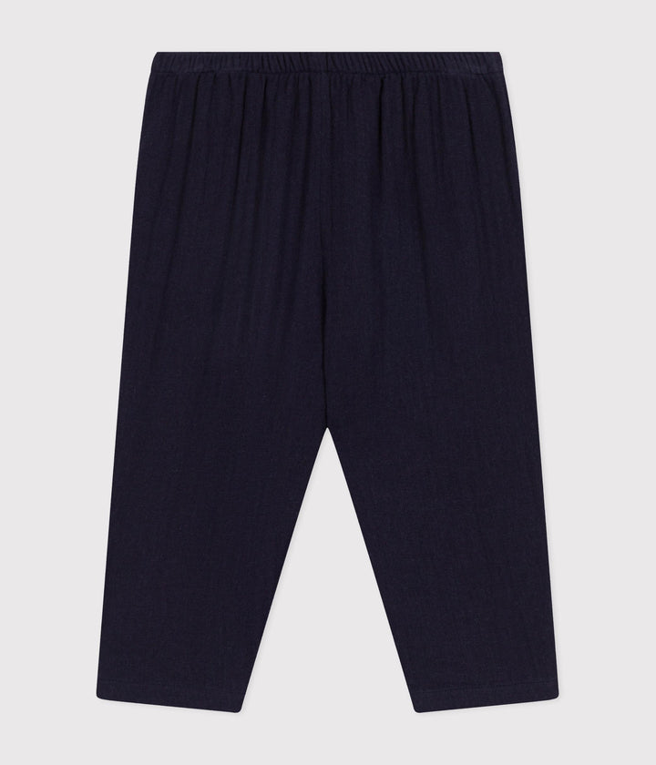 Pantaloni bebè blu in garza di cotone