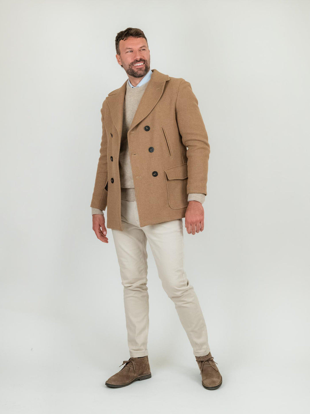 Peacoat doppiopetto beige in lana