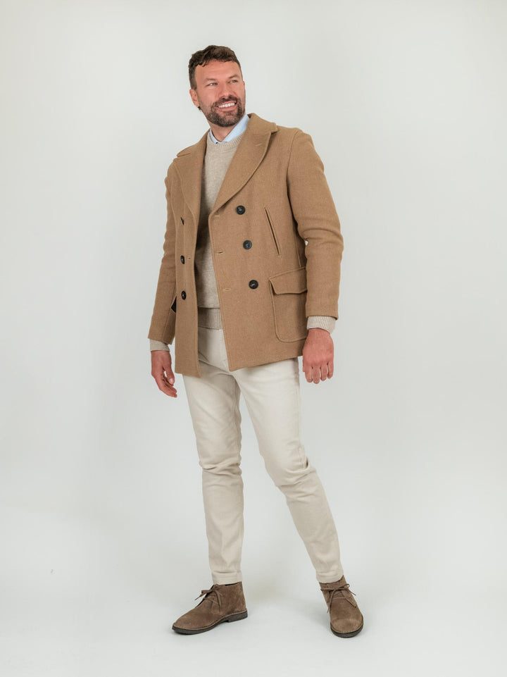 Peacoat doppiopetto beige in lana