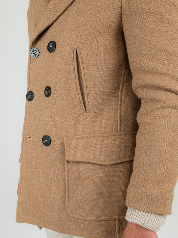 Peacoat doppiopetto beige in lana