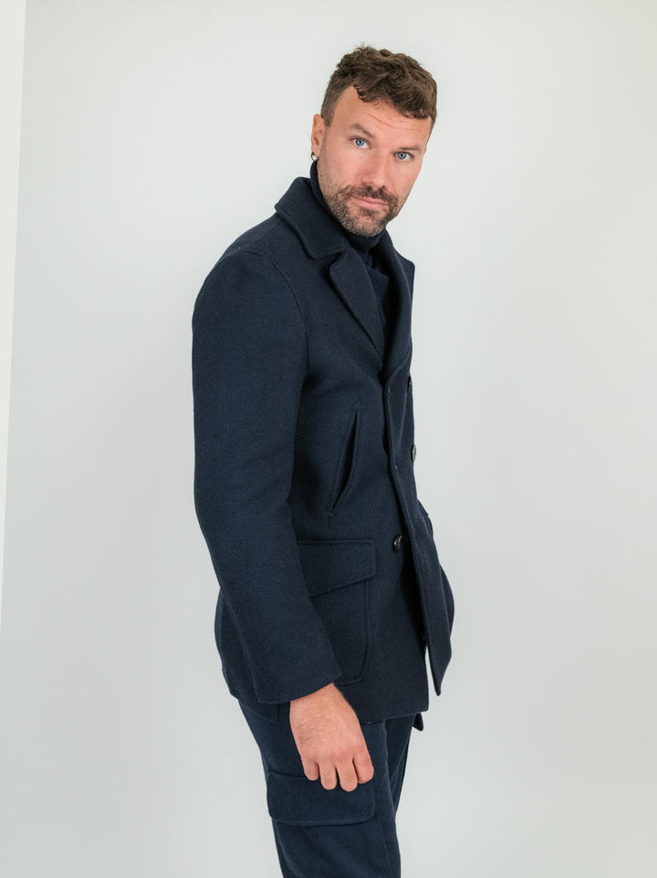 Peacoat doppiopetto blu in lana