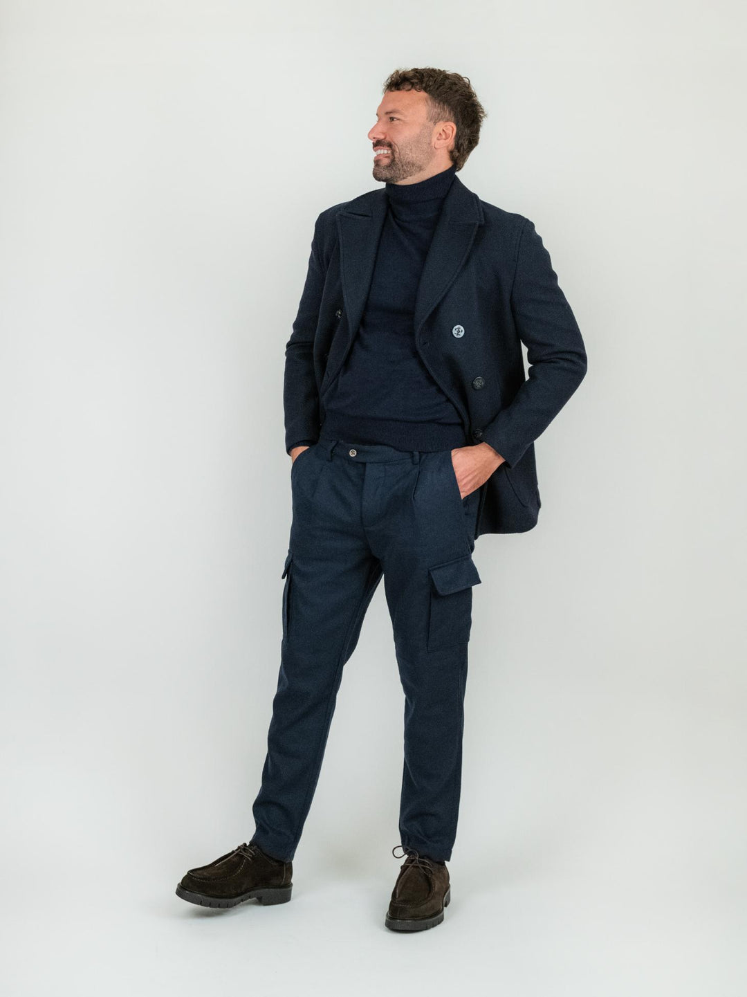 Peacoat doppiopetto blu in lana