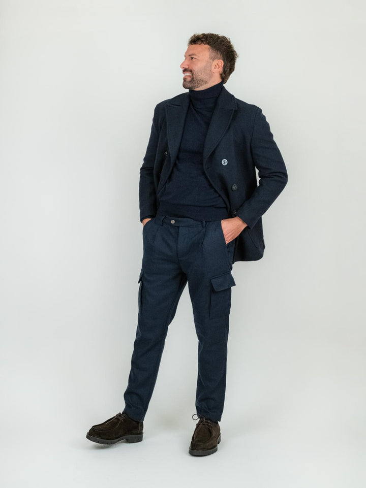Peacoat doppiopetto blu in lana