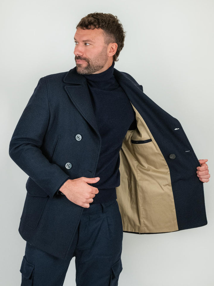 Peacoat doppiopetto blu in lana