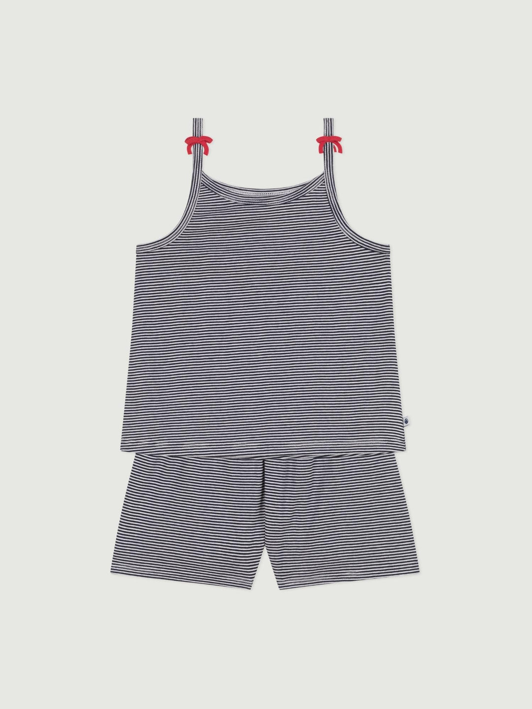 Pigiama corto in cotone a righe con spalline bambina