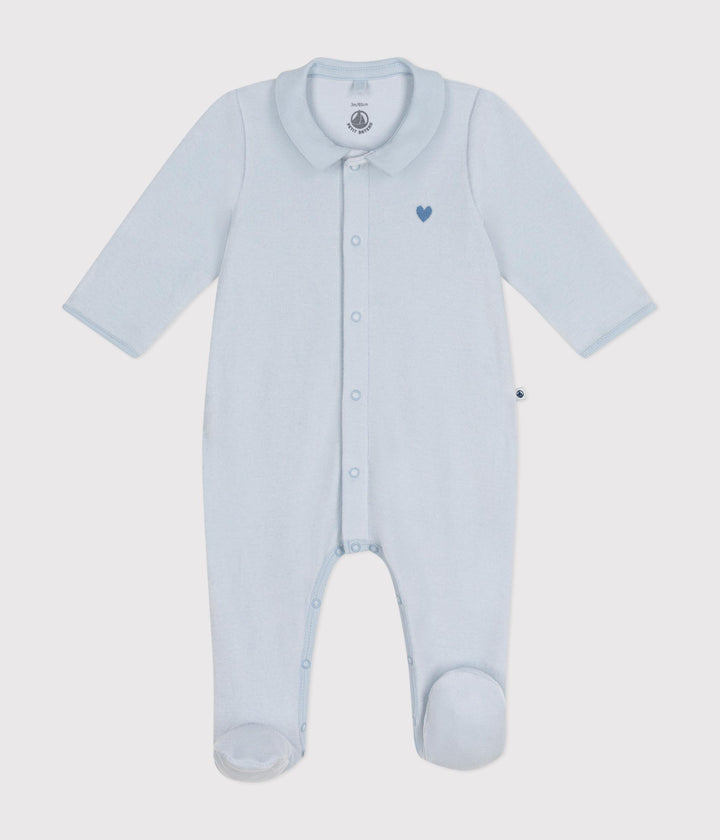 Pigiama neonato in velluto celeste