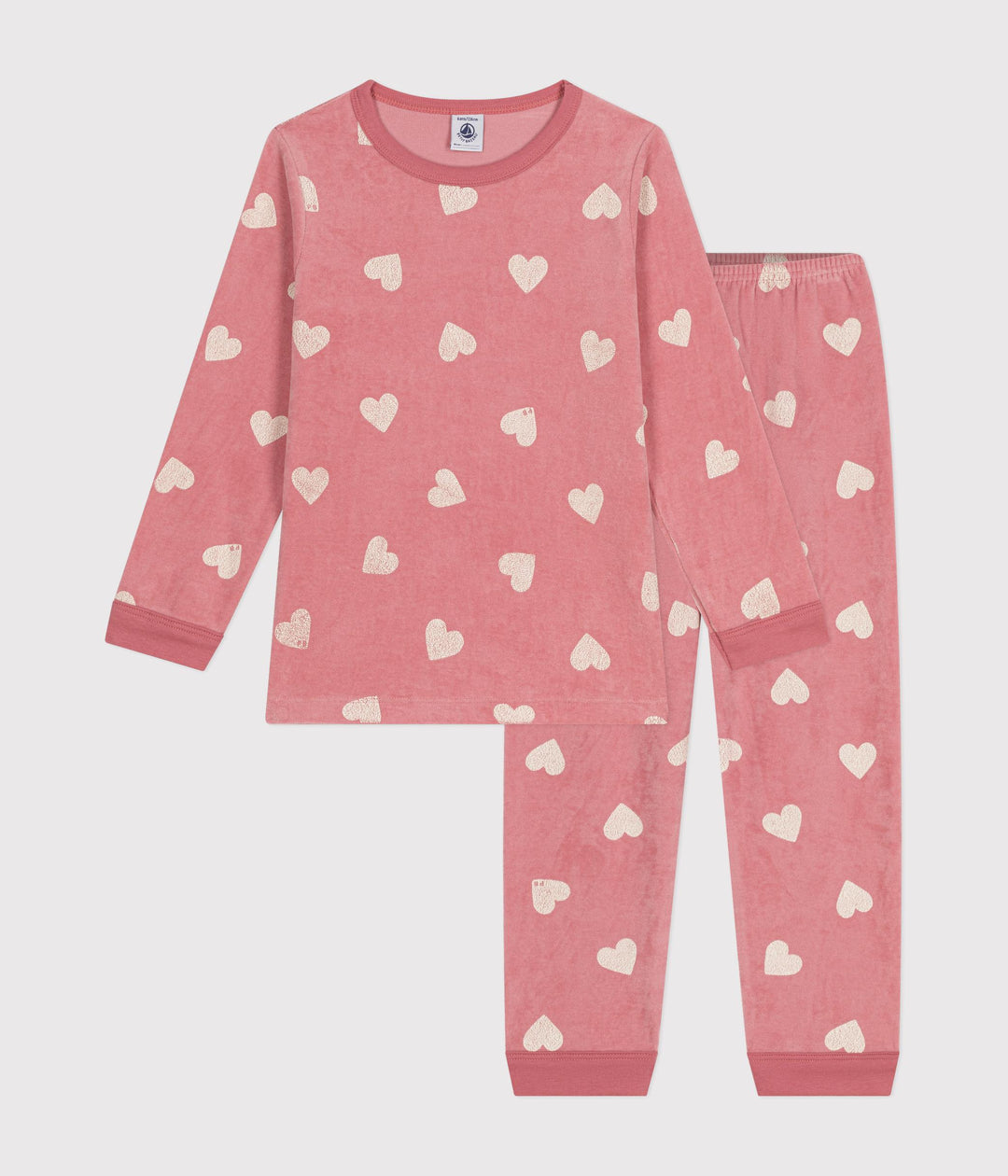 Pigiama rosa con stampa a cuori in velluto bambina