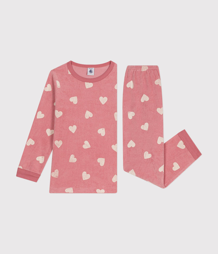 Pigiama rosa con stampa a cuori in velluto bambina