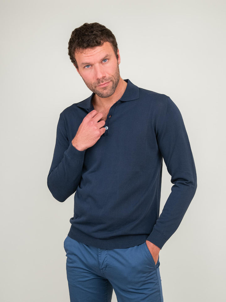 Polo a manica lunga in cotone extralight blu